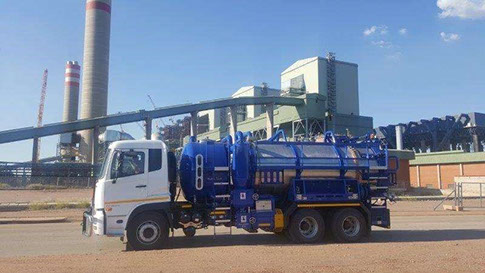 Waste disposal truck blue